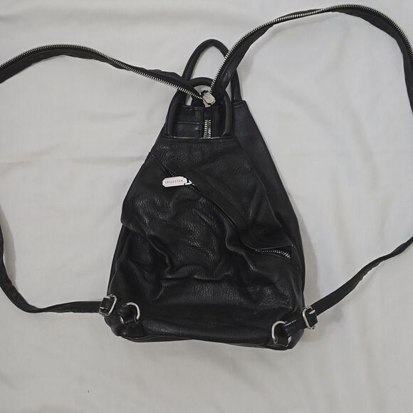 Black Valentina leather zip pocket backpack main image 8